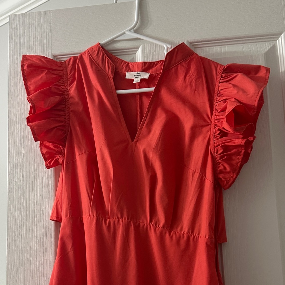 Red Ruffled Sleeve Dress - Picture 2 of 5
